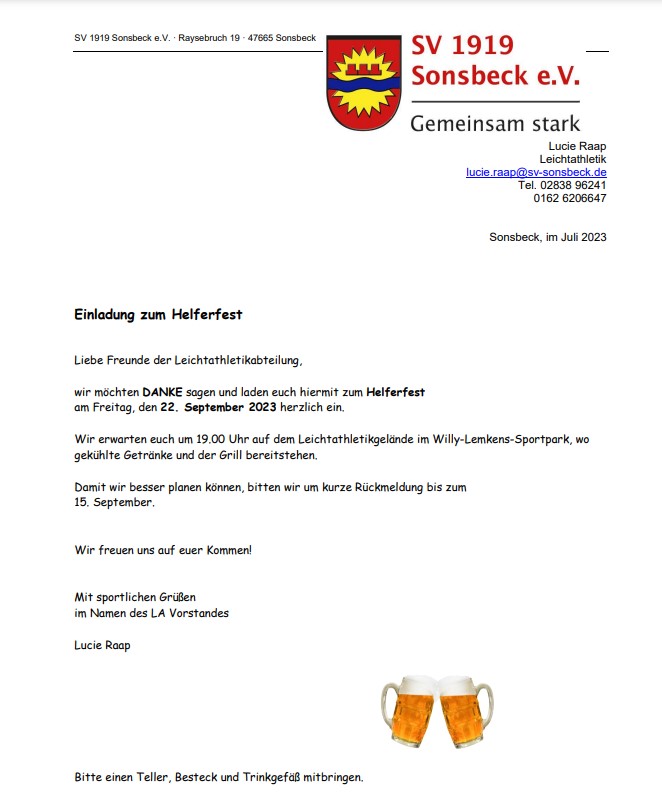Einladung Helferferst 22.09.2023