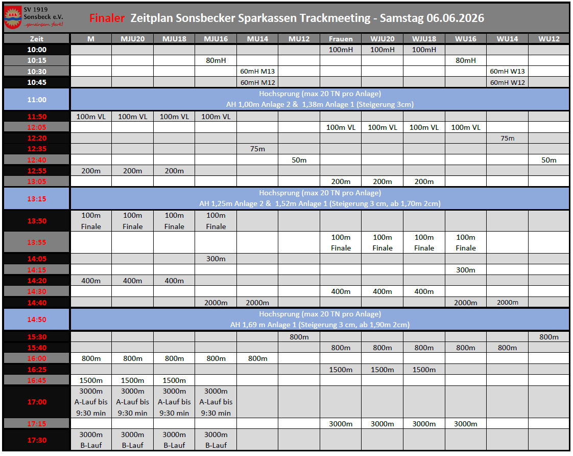 Finaler Zeitplan Track & Jump 06-06-2026 